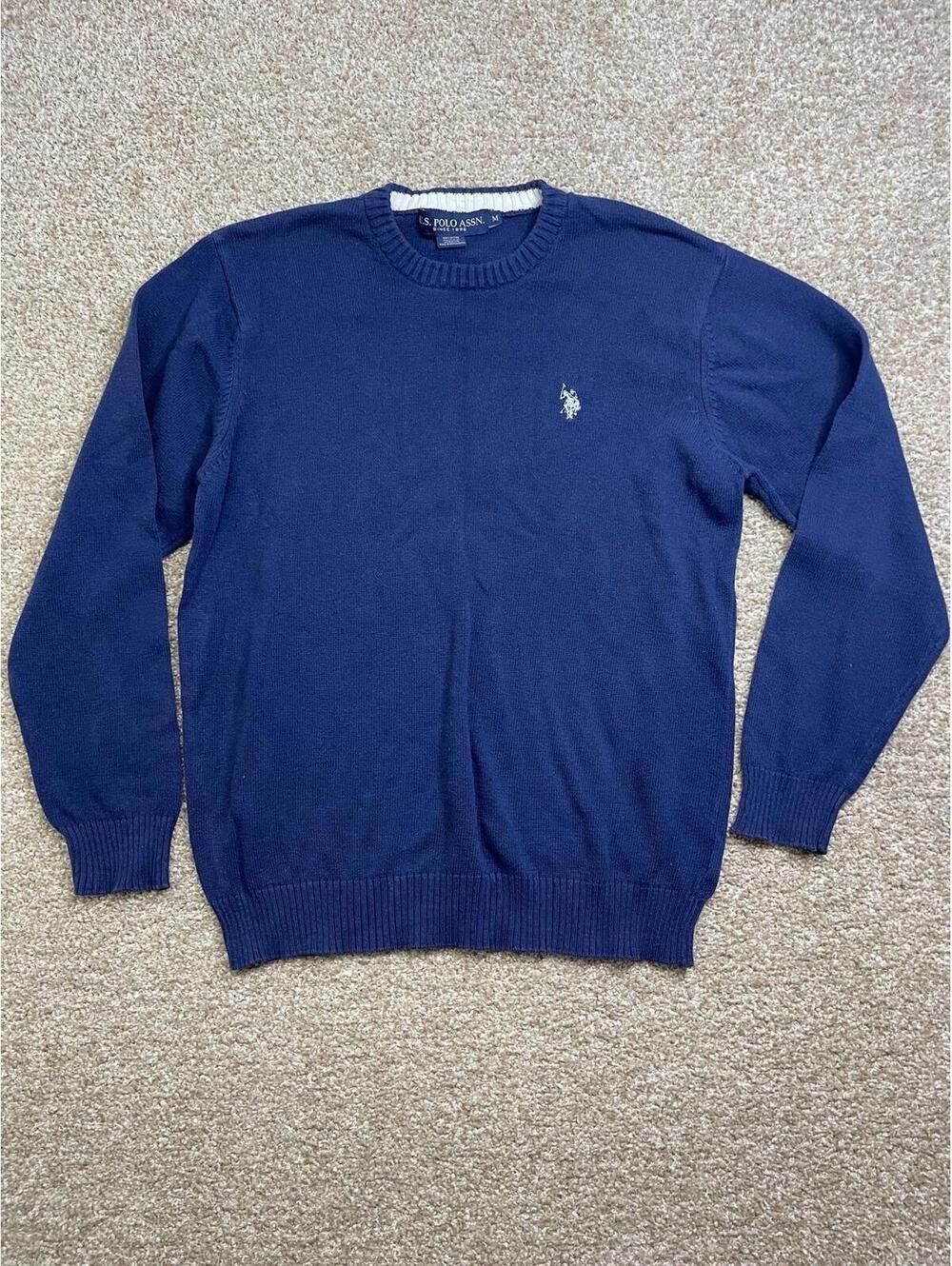 Vintage Us Polo  Sweater Mens M Navy Cotton Crewneck Red Pony Knit